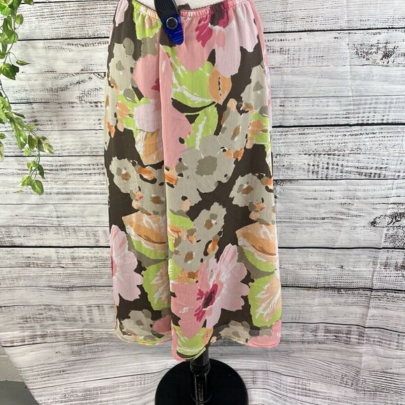 Croft & Barrow Skirt size 8 Pink Brown Floral Sheer A Line Midi Cottage Core - Picture 12 of 13